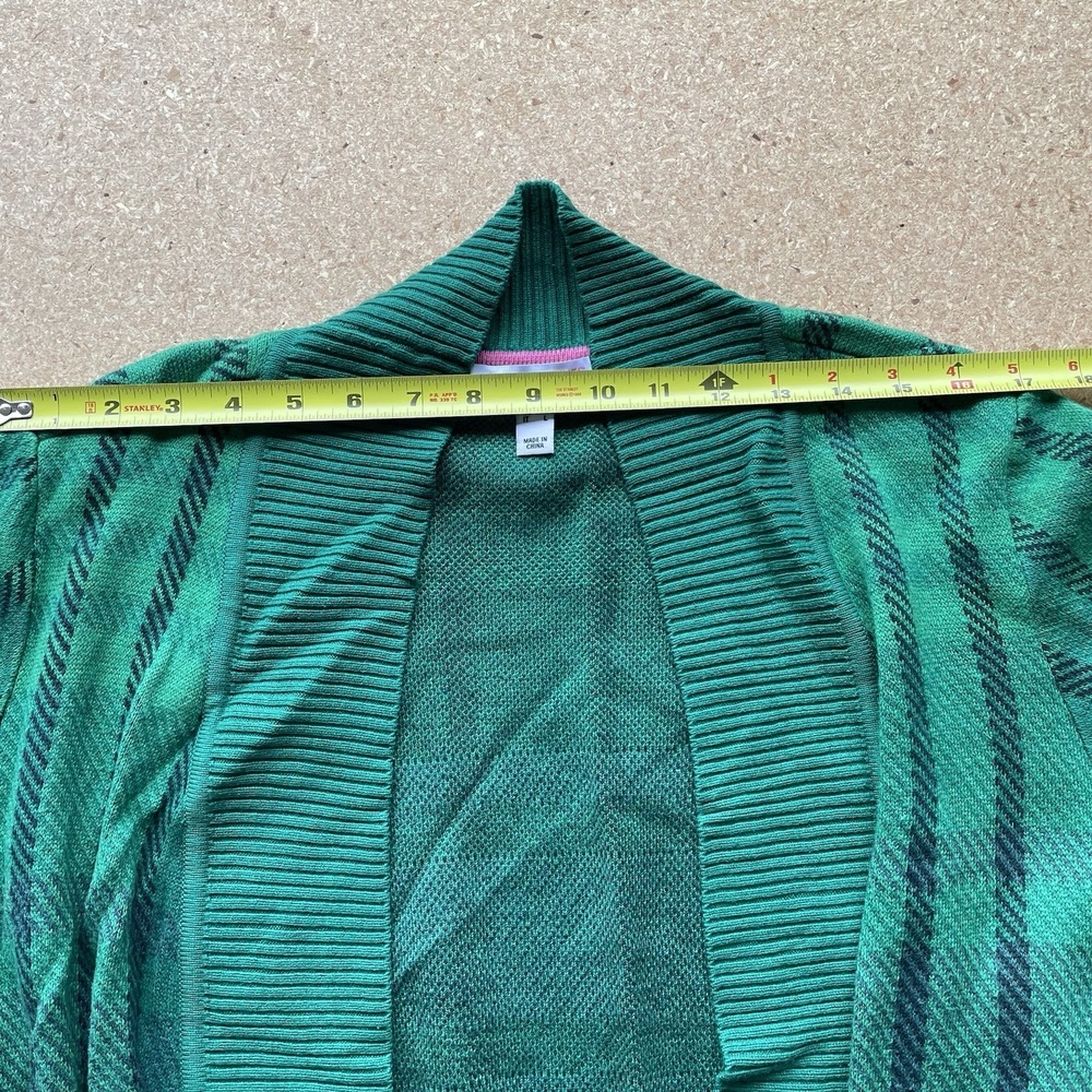 Isaac Mizrahi Live Cardigan Duster Women Medium Green Plaid Jacquard Open Front - Picture 4 of 8